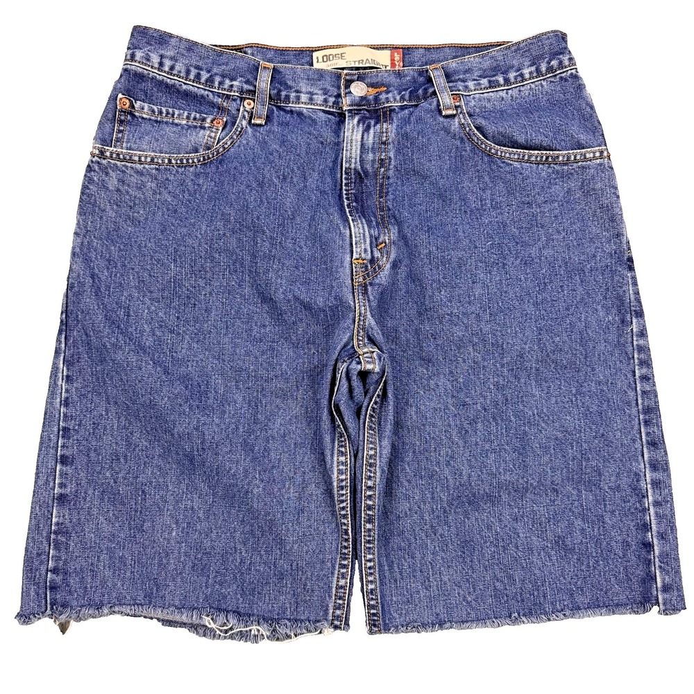 Levis 569‎ Jean Shorts Men W33 L10 Blue Loose Straight Perfect Fade Denim